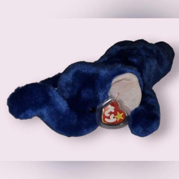 Rare Ty Beanie Baby Plush Toy Peanut the Royal Elephant Blue NEW - Picture 3 of 13